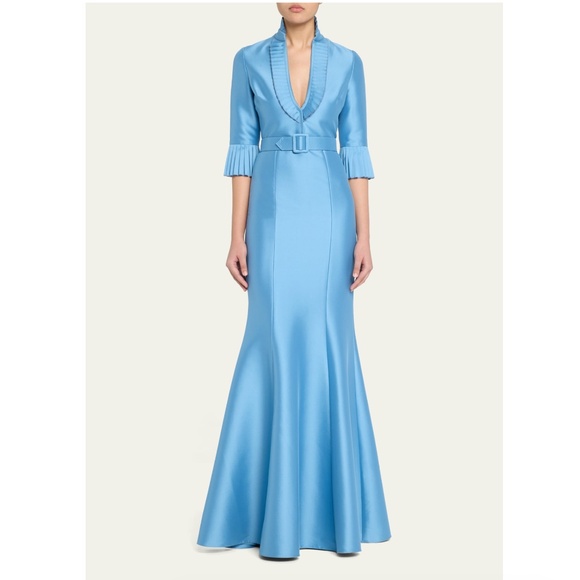 BADGLEY MISCHKA Pleated-Trim Trumpet Mikado Gown NWT Size 12 - Picture 2 of 4